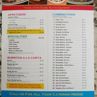 Take out menu