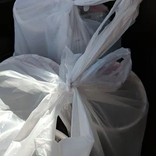 plastic bags of food