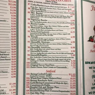 a menu for a restaurant