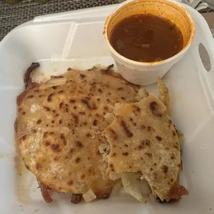 Birria Mulitas. A la carte. I ordered 2 and started eating before taking pic. Oops! 4oz Consume (consommé) on the side.