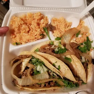 Fajita tacos and rice