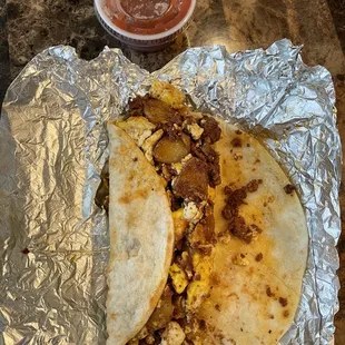 Potato with egg and chorizo burrito