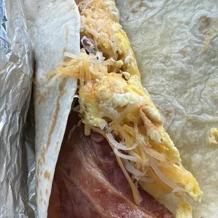 Bacon, egg, and cheese breakfast burrito