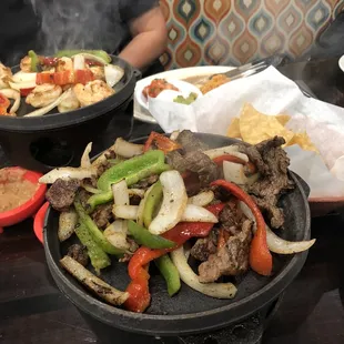Flaming steak fajitas