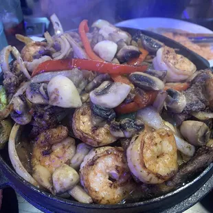 Steak and shrimp fajitas