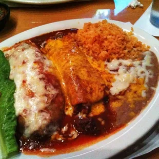 Chile Colorado beef enchilada and chile relleno