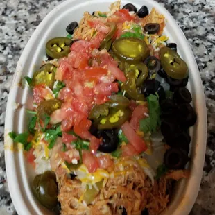 Burrito bowl, spicy shredded chicken
