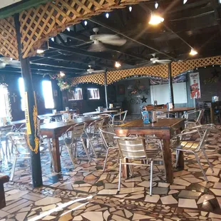 tables and chairs in a restaurant