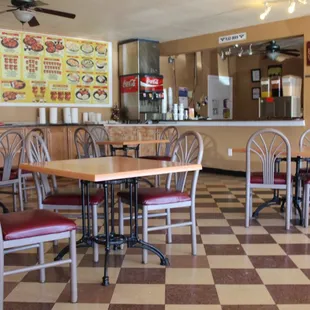 tables and chairs in a restaurant