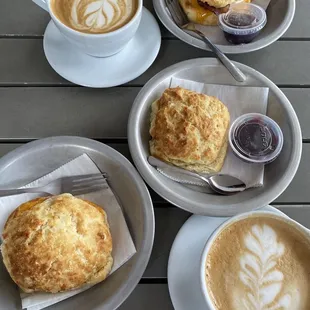 Vanilla oat milk latte, biscuit and jelly, egg&amp;cheese biscuit, bacon,egg,and cheese biscuits!