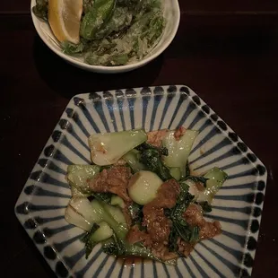 Fried Shishito, Sautéed Bok Choy with Fried Tofu Skin