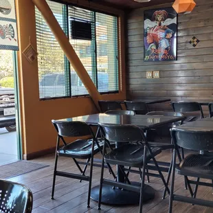 tables and chairs in a restaurant