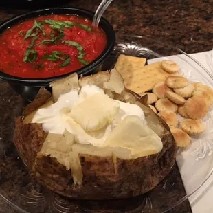 Now serving Tomato Basil soup and Baked Potatoes!