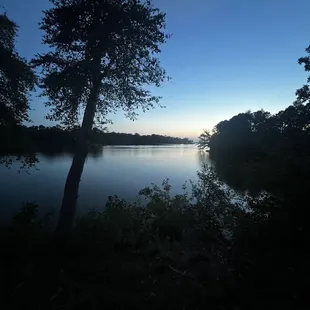 a lake at dusk