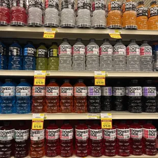 a variety of beverages on shelves
