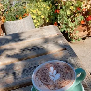 a cup of coffee on a table