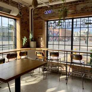 a table and chairs in a restaurant