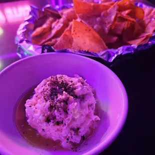 Salmon rice dip with chips