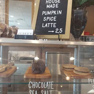 a display of coffee and pastries