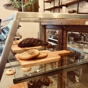 a display of baked goods