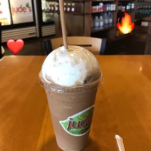 Blended Snickers Ice Coffee with Whipped Creme.