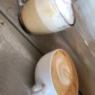 Cappuccino on left. Creme brûlée on right