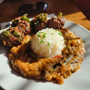 Mushroom Étouffée with NOLA fritter upgrade (one missing cause sharing is caring)