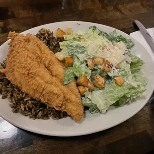 Dirty Rice with catfish and Tabasco Caesar salad