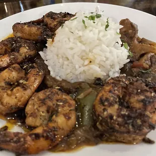 Mushroom Etouffee with Cajun Prawns