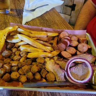 Plate with brisket and sausage