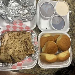Pulled Barbecue by the pound to go.