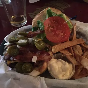 Delicious Angus burger with jalapeno onion tomato lettuce