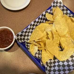 House made salsa and house made chips.
