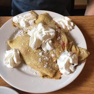 Strawberry crepes (the inside is bursting with berries)