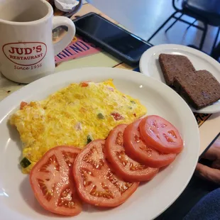 Vegtable and cheese omelet with livermush
