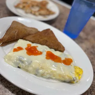 an omelet and toast