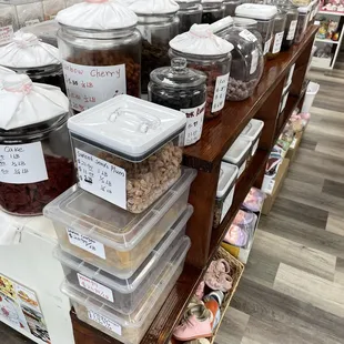 a variety of jars of food on display