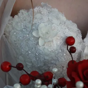 Bridal dress and bouquet