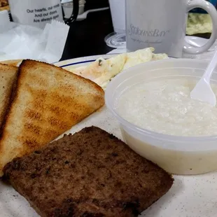 Two egg special with livermush &amp; grits