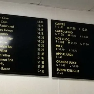menus on the wall