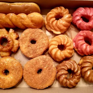 a variety of donuts in a box