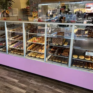 a display case full of donuts