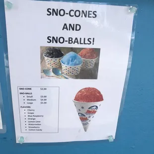 Sno-cone menu