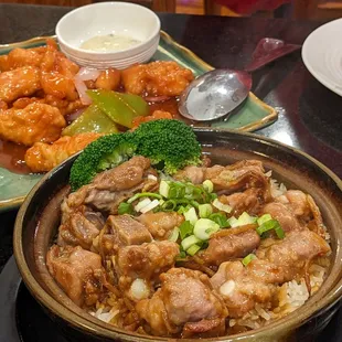 Pork rib clay pot and sweet and sour fish filet