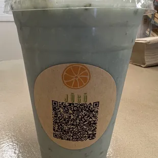 a drink with a qr code on it