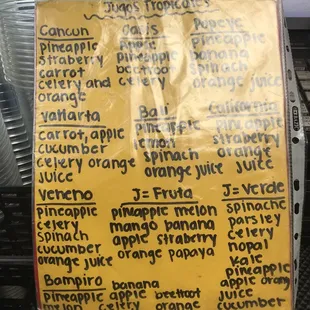 Juice menu