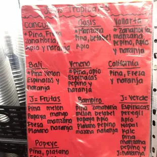 Menu de jugos