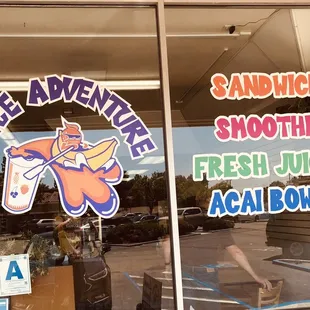 Front window to Juice Adventure! Come on in!