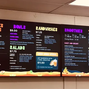 Menu on the wall.