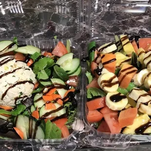 Chicken salad and tropical salad.